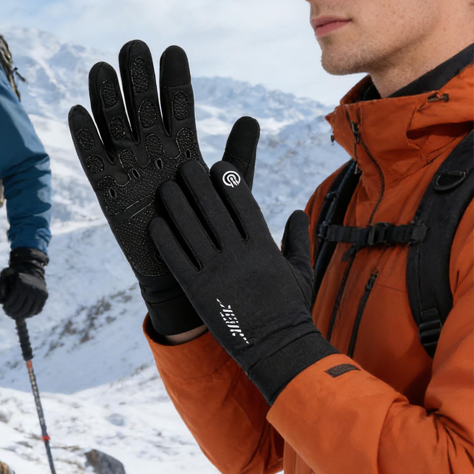 Running Gear In Snow - ถุงมือปั่นจักรยานแบบเต็มนิ้ว อุปกรณ์กลางแจ้ง รองรับหน้าจอสัมผัส ถุงมือกันหนาวสำหรับปั่นจักรยาน วิ่ง เล่นกีฬา