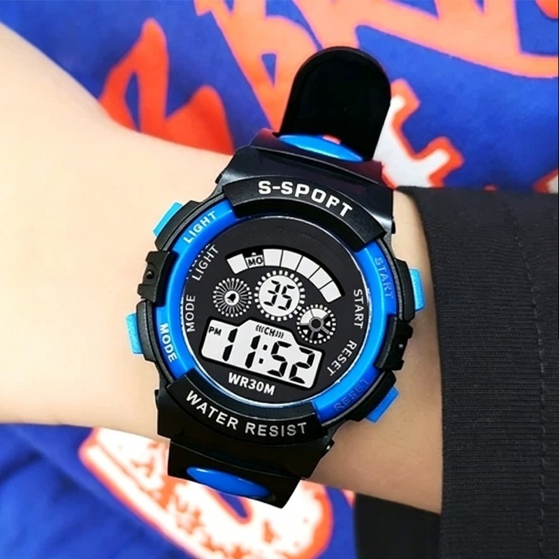 Running Gear Water - นาฬิกาอิเล็กทรอนิกส์สำหรับเด็ก นาฬิกากันน้ำสำหรับเด็กผู้ชาย มัลติฟังก์ชั่น ไฟกลางคืน สำหรับวิ่ง ออกกำลังกาย