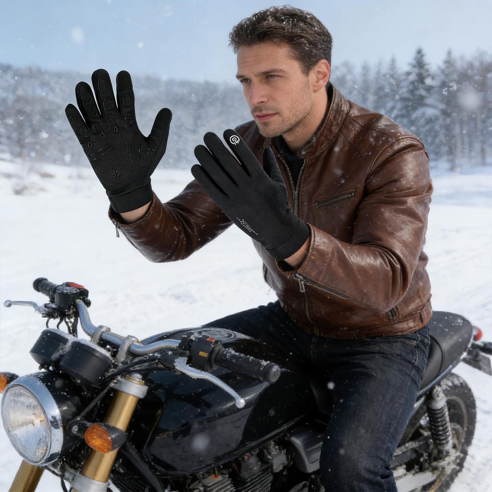 Running Gear In Snow - ถุงมือกันหนาวแบบเต็มนิ้วสำหรับปั่นจักรยานในฤดูหนาว ถุงมือหน้าจอสัมผัสสำหรับปั่นจักรยาน วิ่ง เล่นกีฬา เดินป่า ขับรถ